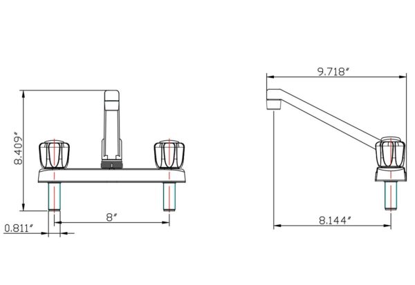 Chrome Kitchen Faucet with Crystal Knobs 8" - Image 2