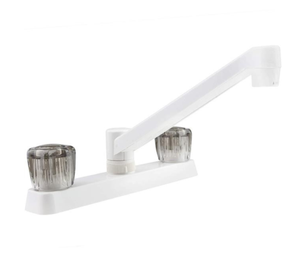 White Kitchen Faucet with smoked acrylic knobs 8"